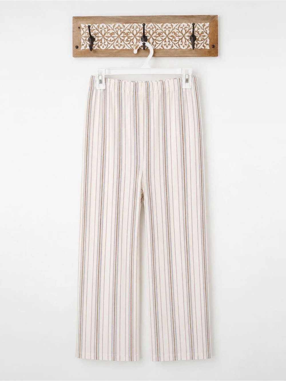 Sage Striped Wide-Leg Pants in Cream and Tan
